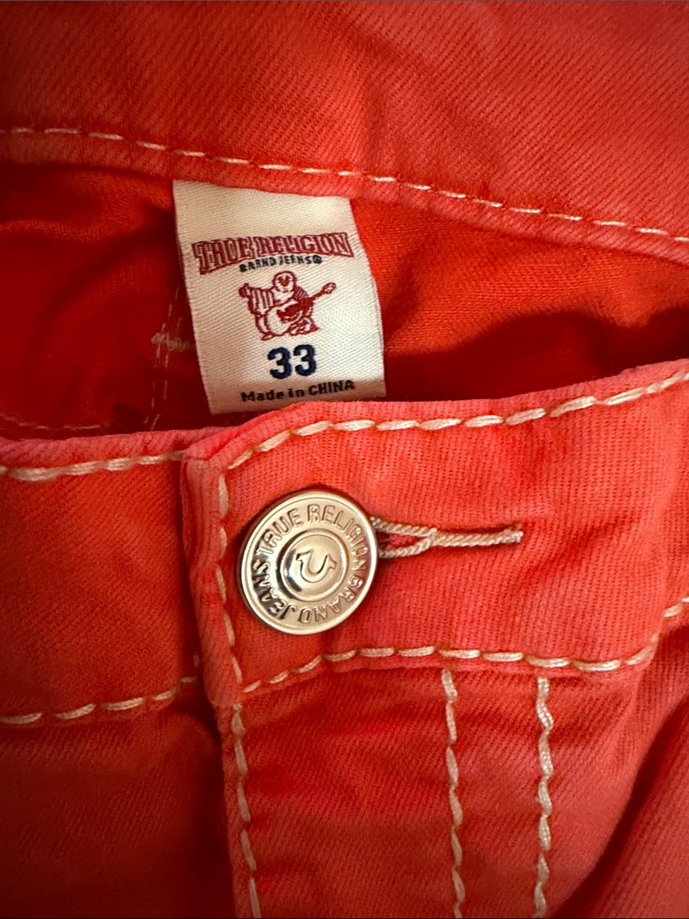 True Religion Coral-Red Jeans with Signature Back Pocket - Picture 4 of 4